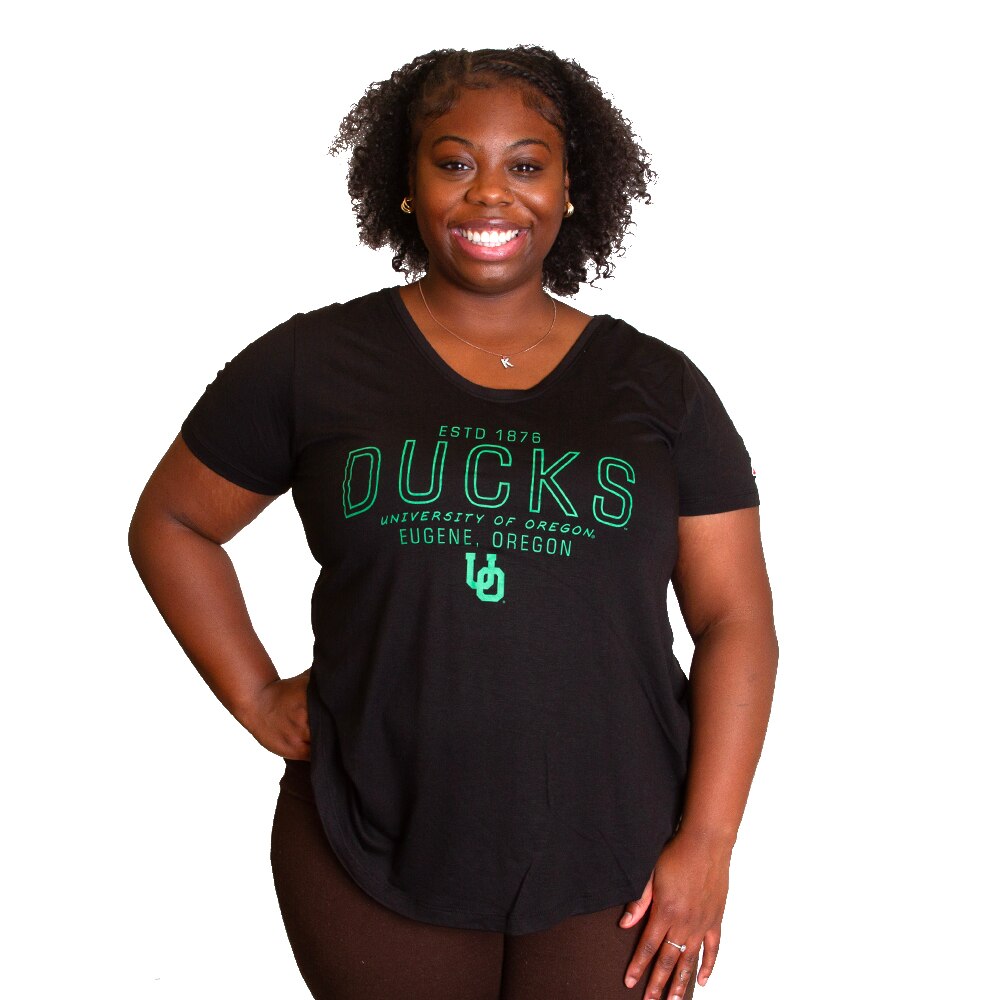 1876, League, Black, Crew Neck, Polyester Blend, Women, UO Ducks, Tri-Flex, Voop, T-Shirt, 813947